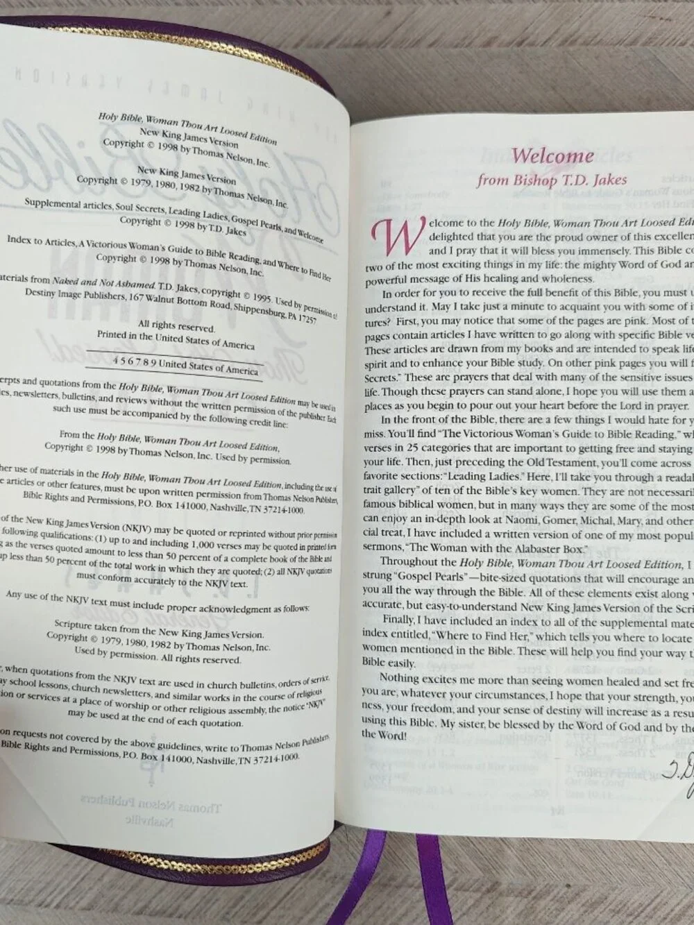 Holy Bible TD Jakes Woman Thou Art Loosed Edition NKJV Genuine Leather Purple